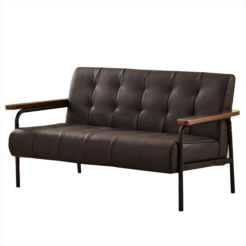 木肘ソファ ブラウン アンティーク調 レトロ デザイン 合成皮革