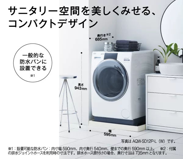 レンタル] アクア 【左開き】AQW-SD12P ドラム式洗濯乾燥機 洗濯12kg