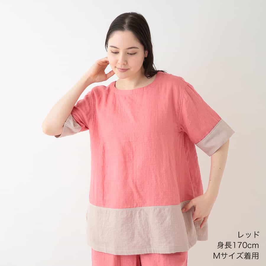 マシュマロガーゼ バイカラーブラウス（RTS14872）-UCHINO-women