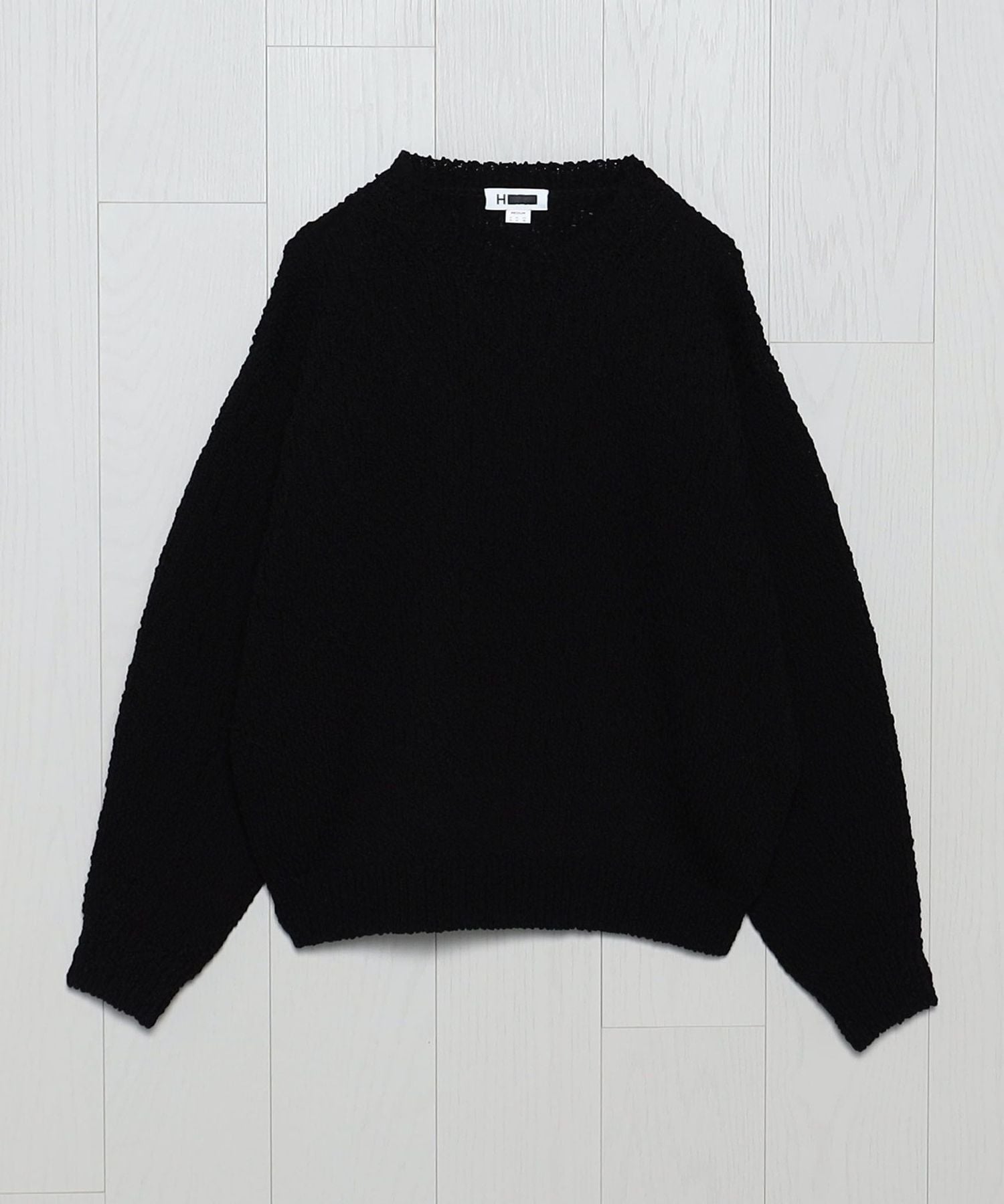 H＞バンプコットン ワイドクロップド クルーネックニット