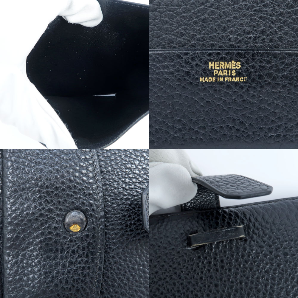 名東】【HERMES】エルメス ジュラ2 二つ折り財布 ブラック 黒 トゴ □C
