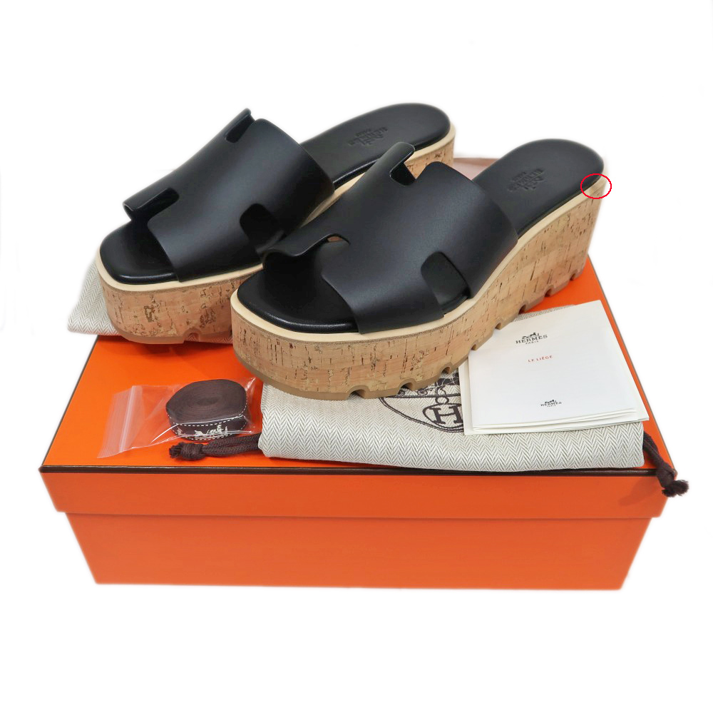 名東】【HERMES】エルメス エズ サンダル サイズ39 レザー ブラック 黒