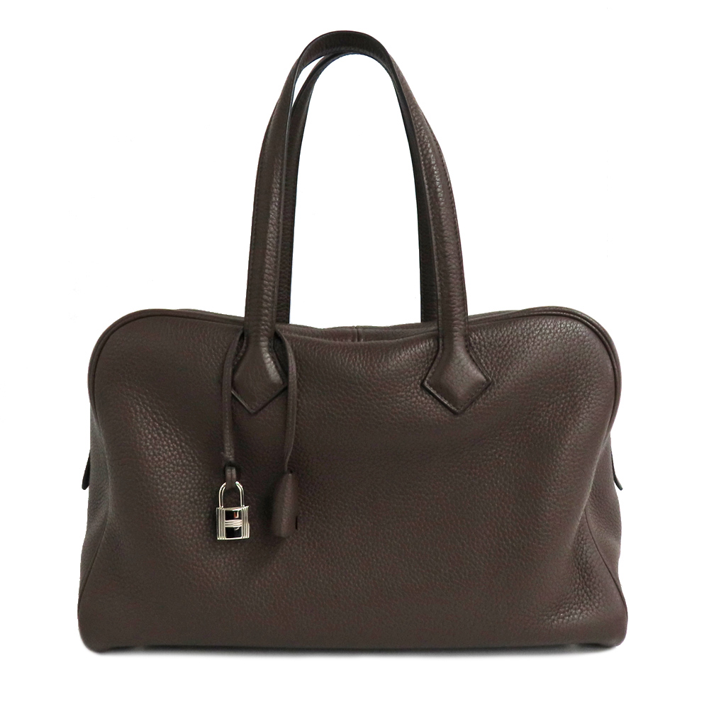 名古屋】【HERMES】エルメス ヴィクトリア35 カフェ シルバー金具 □Q