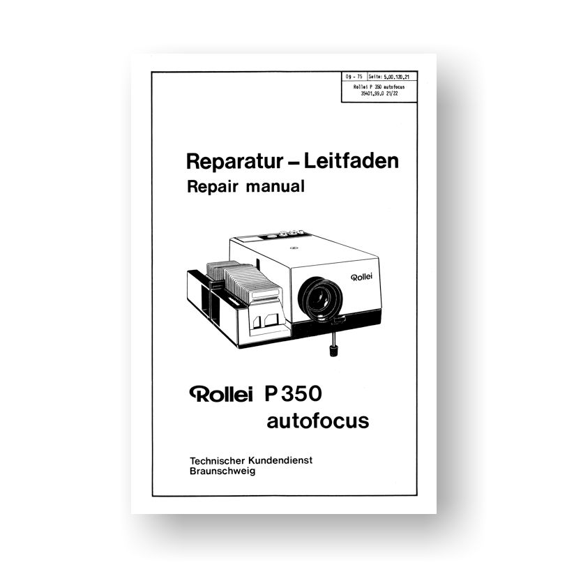 Rollei P350 AF Repair Manual Parts List | Rollei Slide Projector
