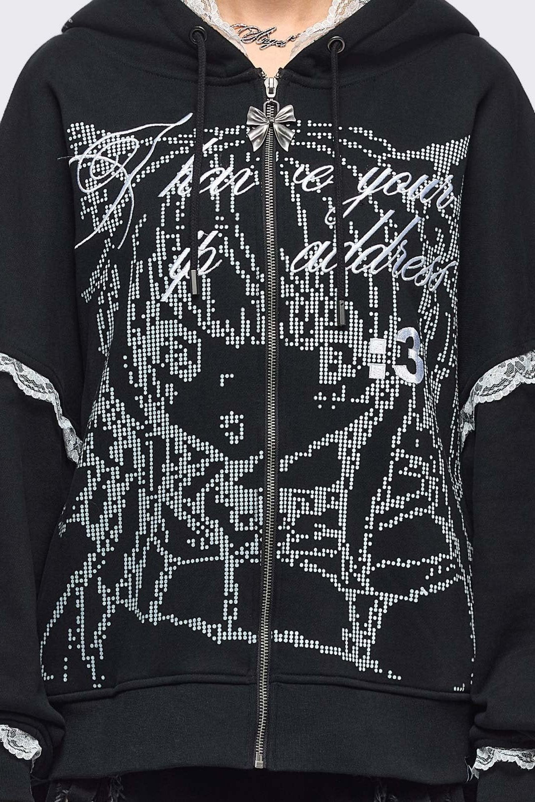 Anime Girl ASCII Graphic Zip Up Hoodie in Black | Minga London