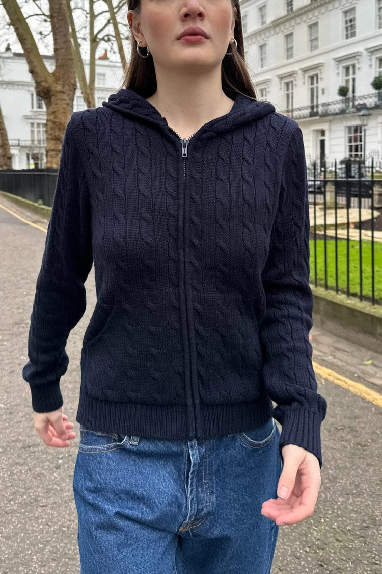 Ayla Cable Knit Zip-Up Sweater – Brandy Melville