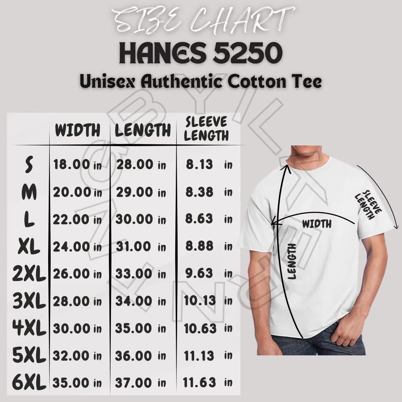 Hanes 5250 Size Chart | Size Chart for Authentic Cotton Tee