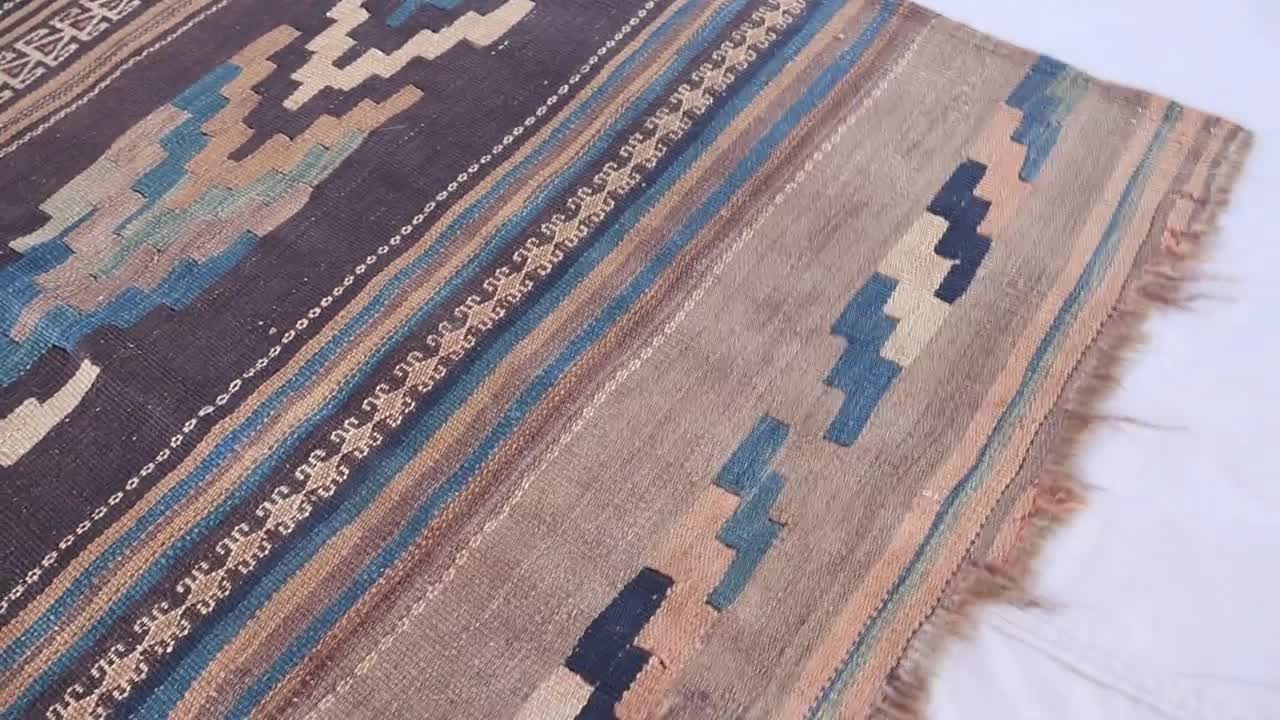 4x11 ブラウンアンティークキリムランナーラグ、アフガニスタンの本物