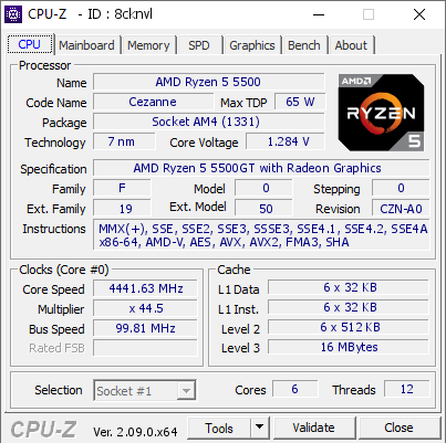 AMD Ryzen 5 5500 @ 4441.63 MHz - CPU-Z VALIDATOR