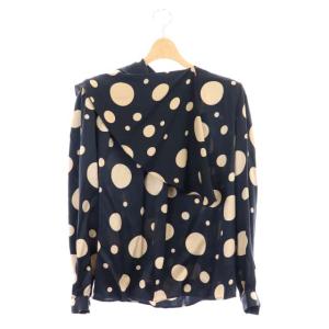 80s 90s MissV ドットブラウス 長袖 シルク 40 黒 ブラック ベージュ