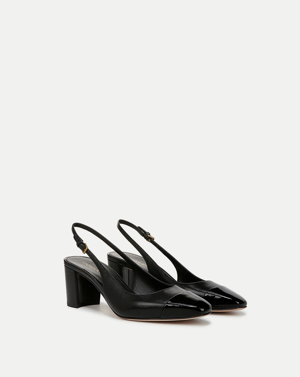 Cecile Leather Cap-Toe Slingback Pump in Black| Veronica Beard
