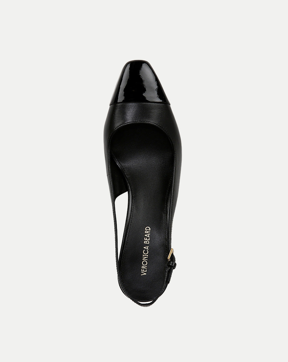 Cecile Leather Cap-Toe Slingback Pump in Black| Veronica Beard