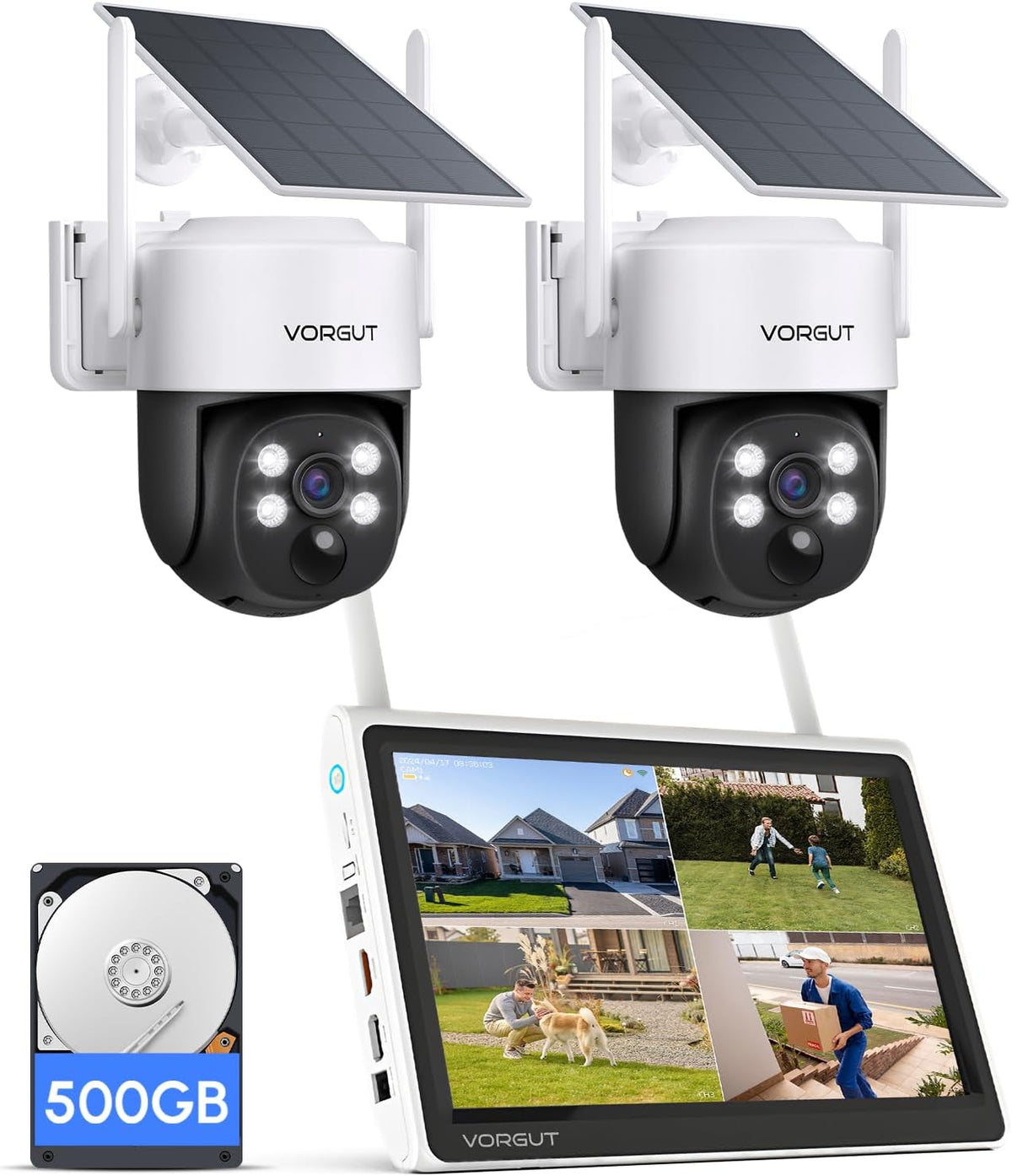 VORGUT 防犯カメラ 屋外 ソーラー 2台セット モニター付き(400万画素