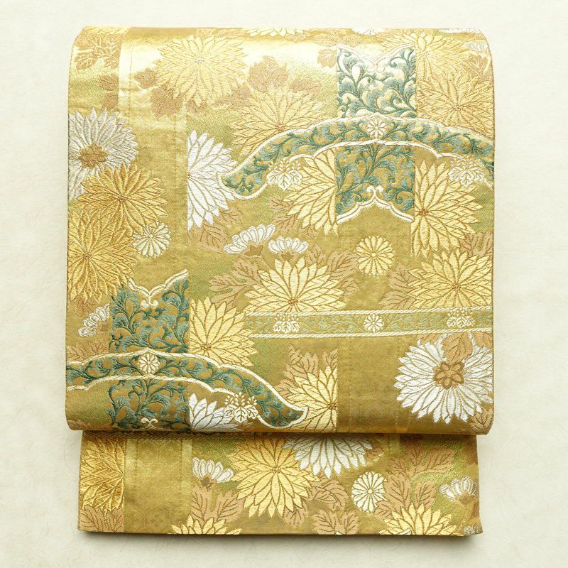 袋帯 本金二重箔 扇面花鳥 文六通柄 良品 フォーマル用 正絹 古典柄 箔