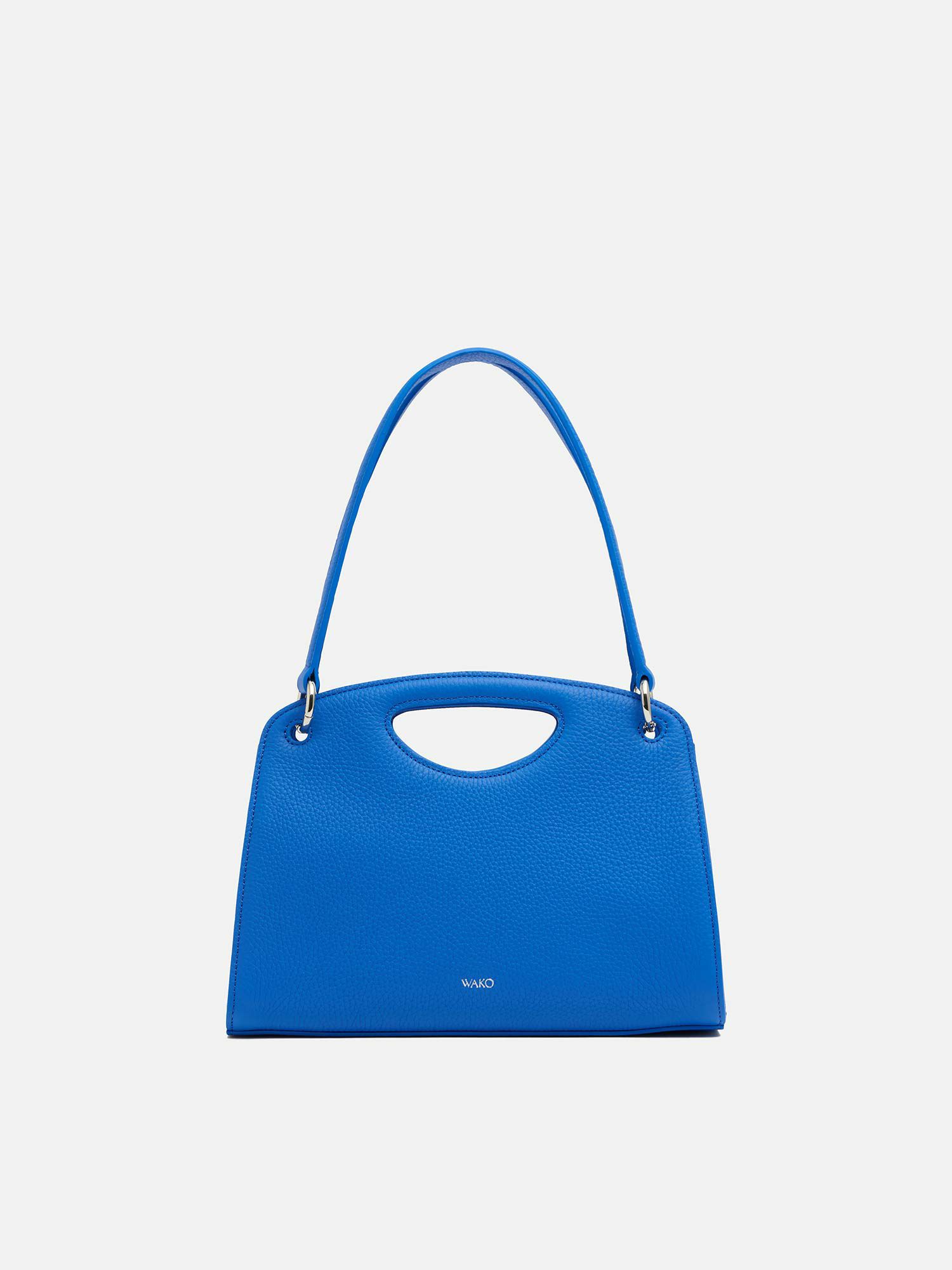 美品】WAKO 銀座和光 シボ革 レザー ライトブルー A4 ハンドバッグ 美