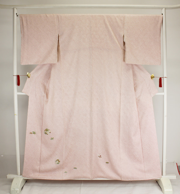 訪問着 総絞りピンク地 手刺繍花丸文 京都 着物 レンタル｜和凛