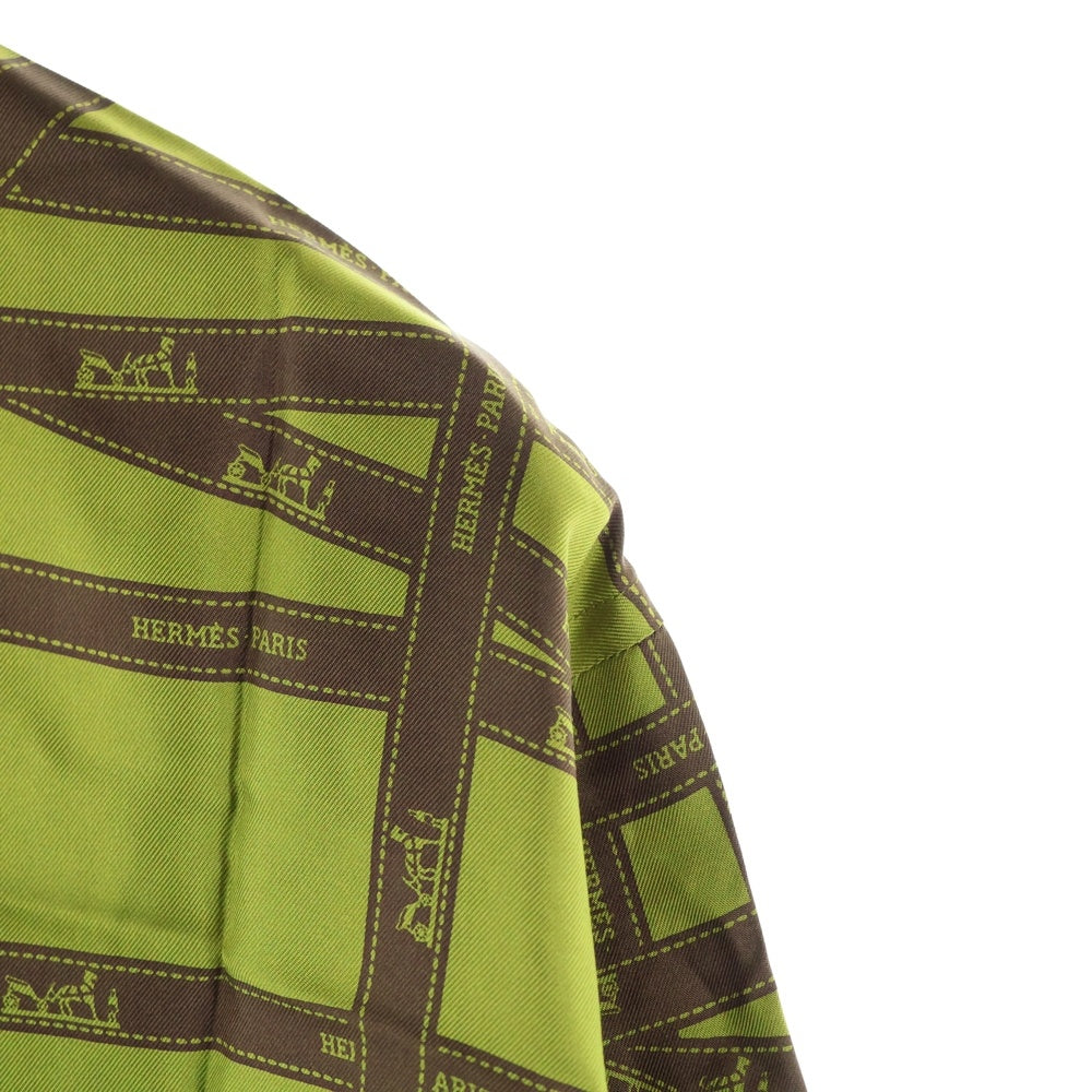 HERMES(エルメス) リボン総柄 ロゴプリント シルク セリエボタン 長袖