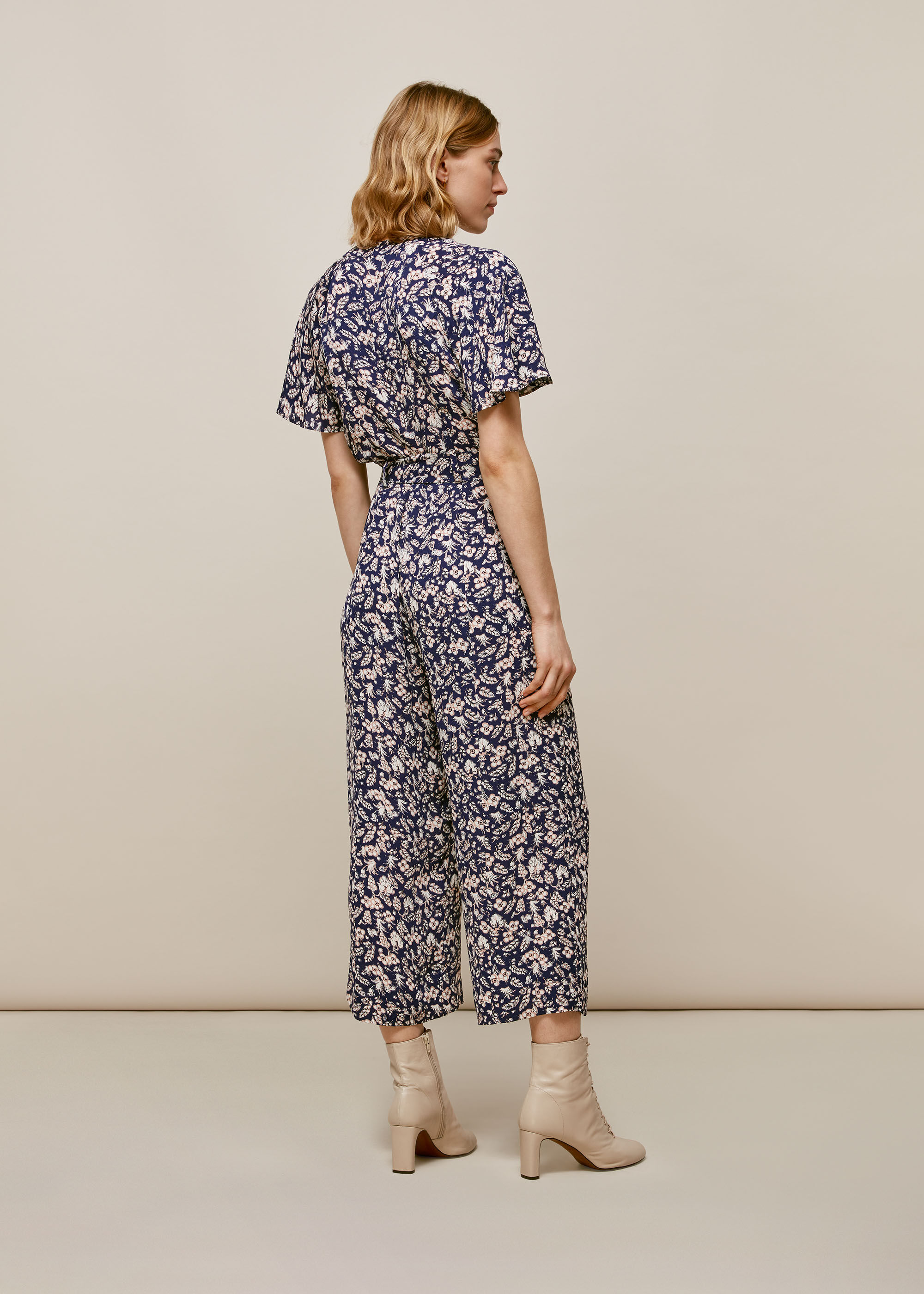 Navy/Multi Wheat Floral Jumpsuit | WHISTLES | Whistles US |
