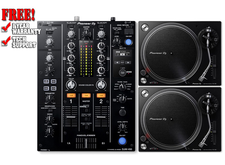 Pioneer DJM-450 Mixer, 2 Pioneer PLX-500 (Black) Package