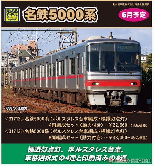 名鉄 5000系 (ボルスタレス台車編成・標識灯点灯) 8両編成セット (動力