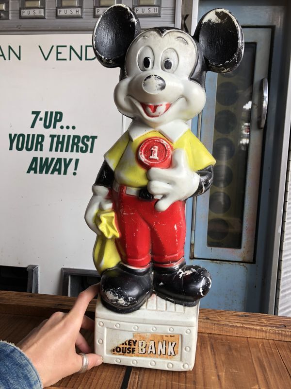 60s Vintage Mickey Mouse Blow Mold Plastic Coin Bank 49cm (B746