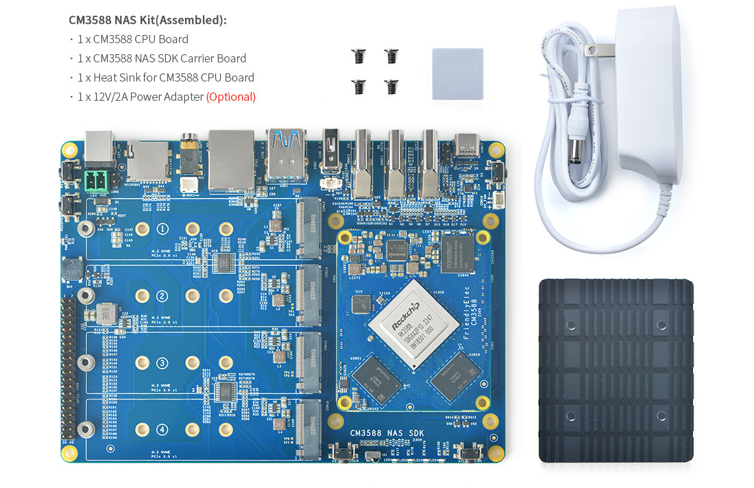 FriendlyELEC CM3588 NAS Kit comes with four M.2 Key-M 2280 PCIe