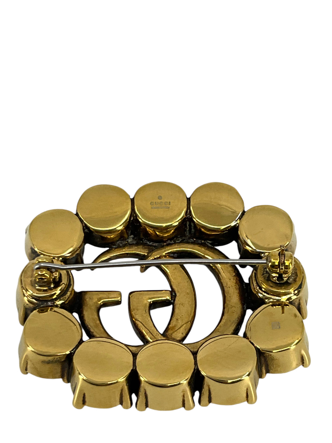 GUCCI Metal Double G Brooch with Crystals NEW - Consigned Designs