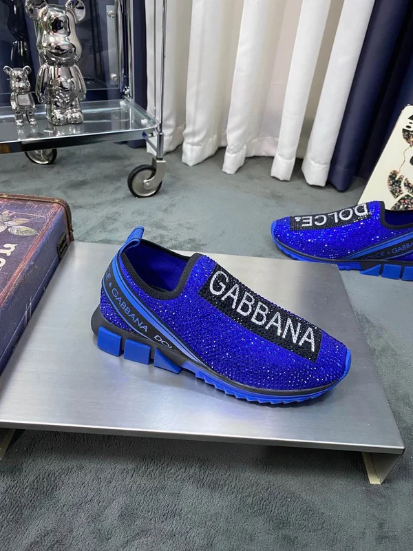 ドルチェ&ガッバーナ メンズ靴 スニーカー ブルー キラキラ ロゴテープ
