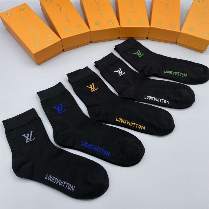 ルイヴィトン ソックス 靴下 メンズ 黒 LV ビジネスソックス 無地 素色