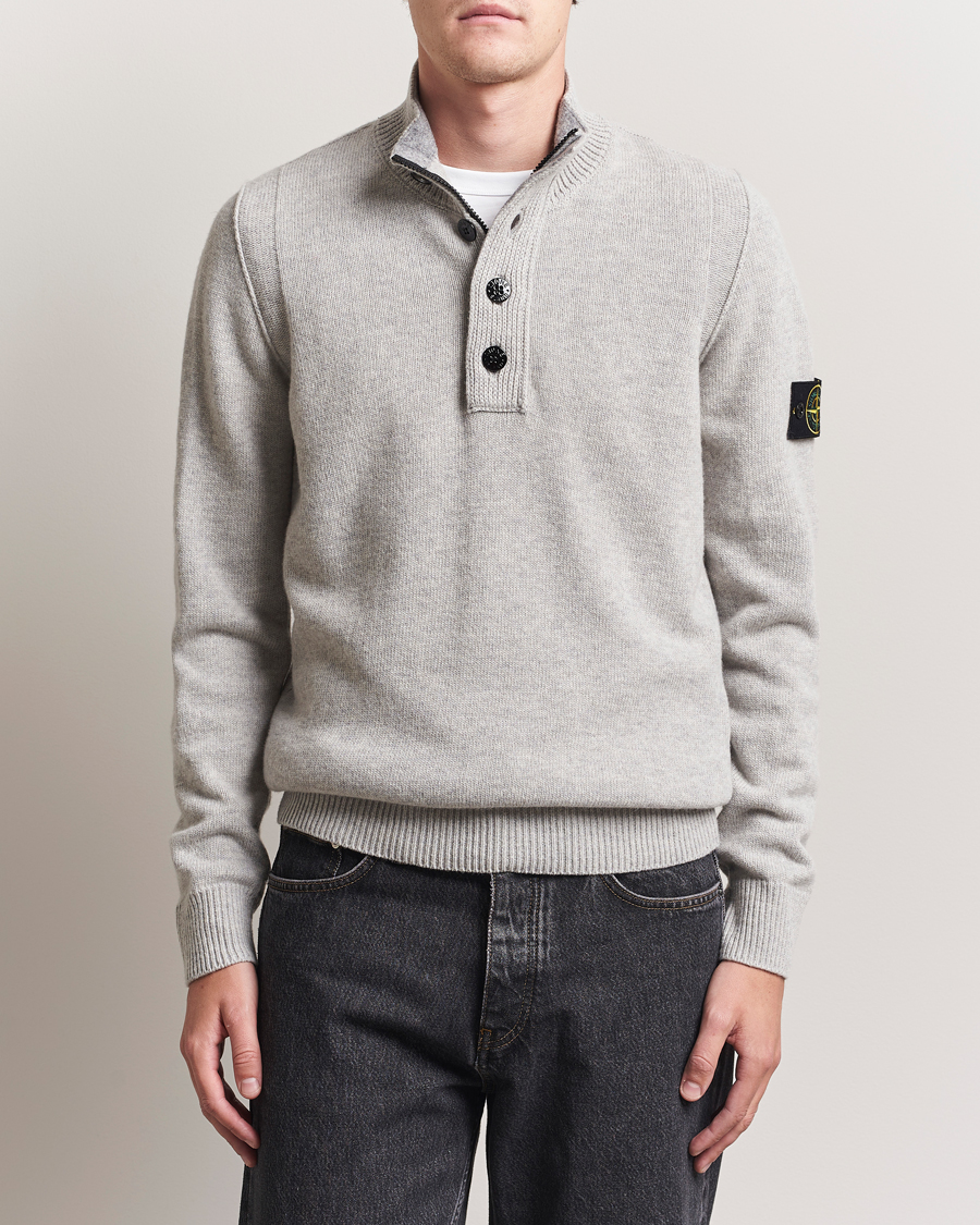 Stone Island Knitted Lambswool Half Button Zip Grey Melange at