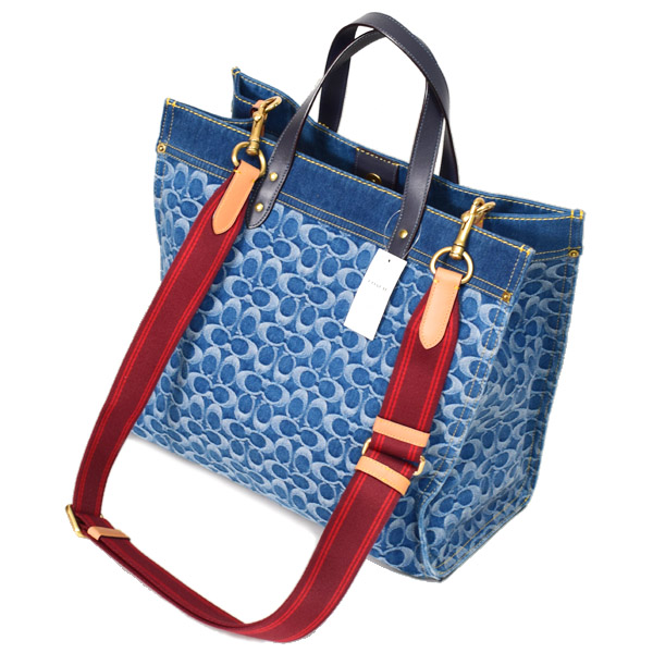 COACH】コーチ デニム レザー シグネチャー フィールド トート 2way