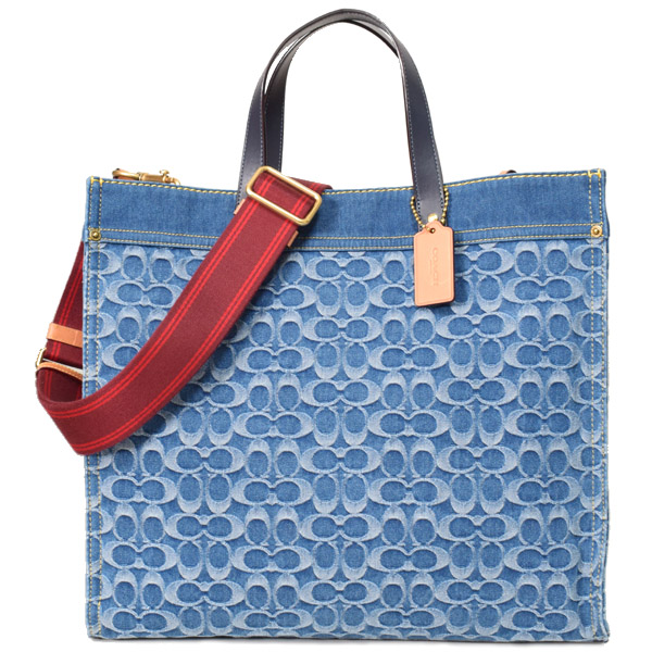 COACH】コーチ デニム レザー シグネチャー フィールド トート 2way