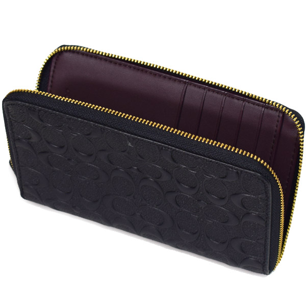 COACH】コーチ スムースカーフレザー シグネチャー 型押し ミディアム