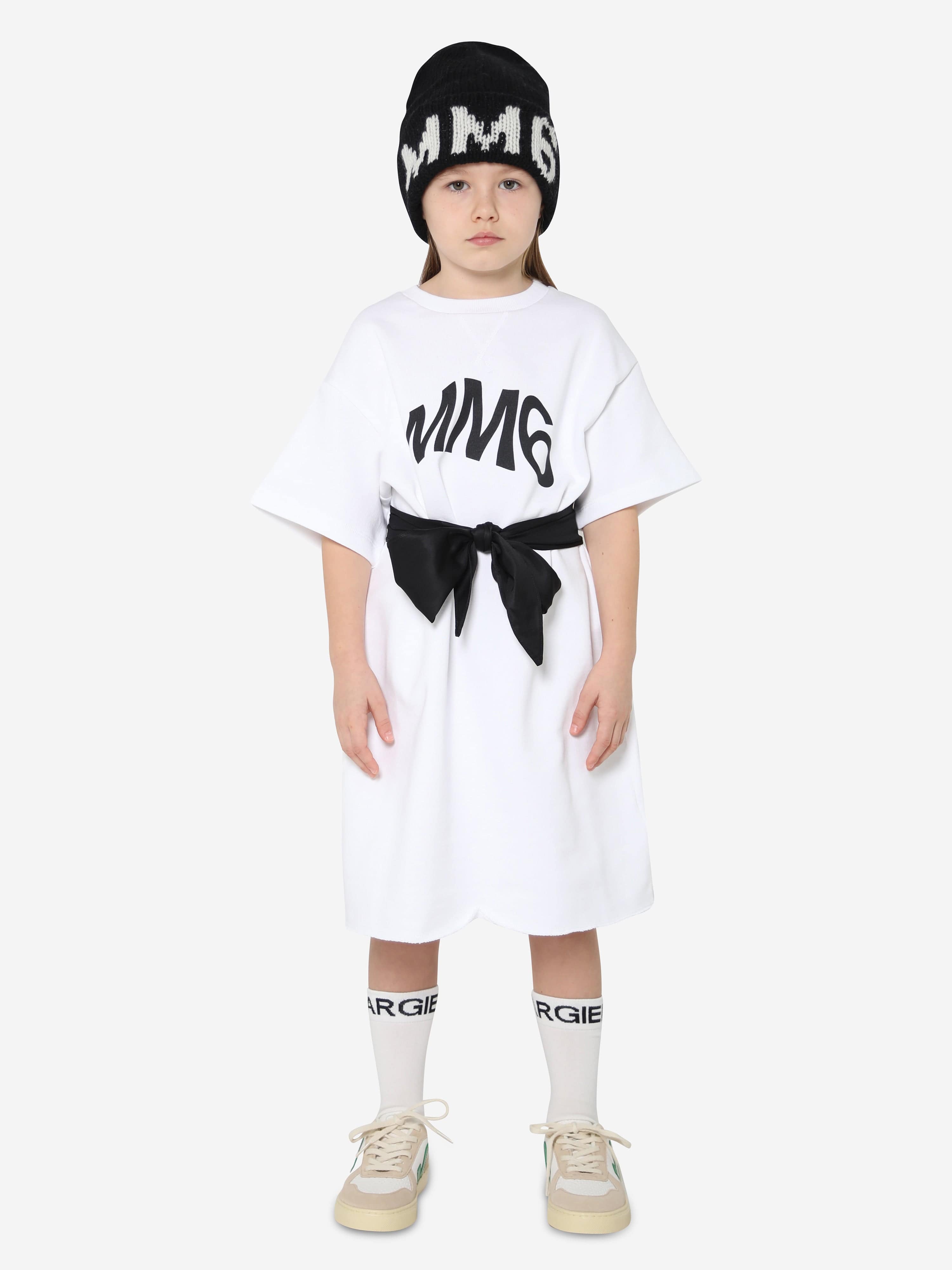 MM6 Maison Margiela Kids Logo T-Shirt Dress In White | Childsplay
