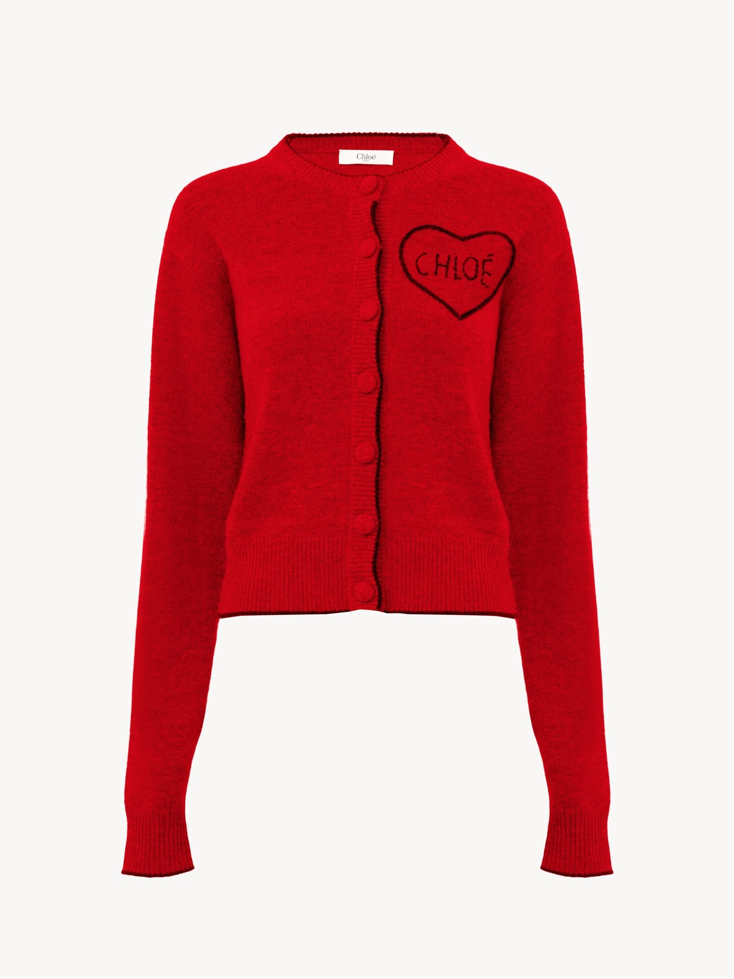 Fitted logo cardigan in a wool & cashmere knit Red - Chloé