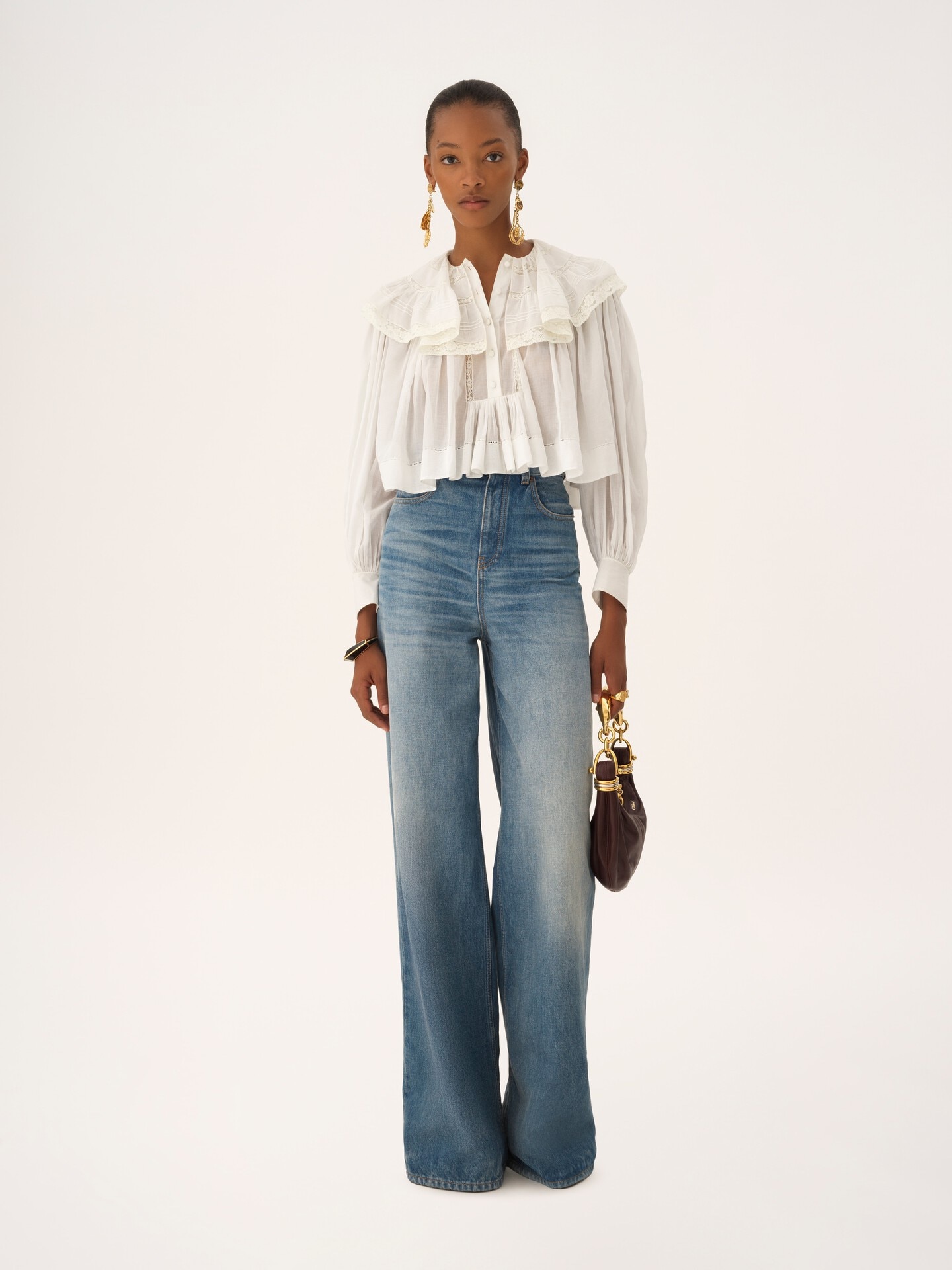 Cropped ruffle top in cotton voile & lace White - Chloé