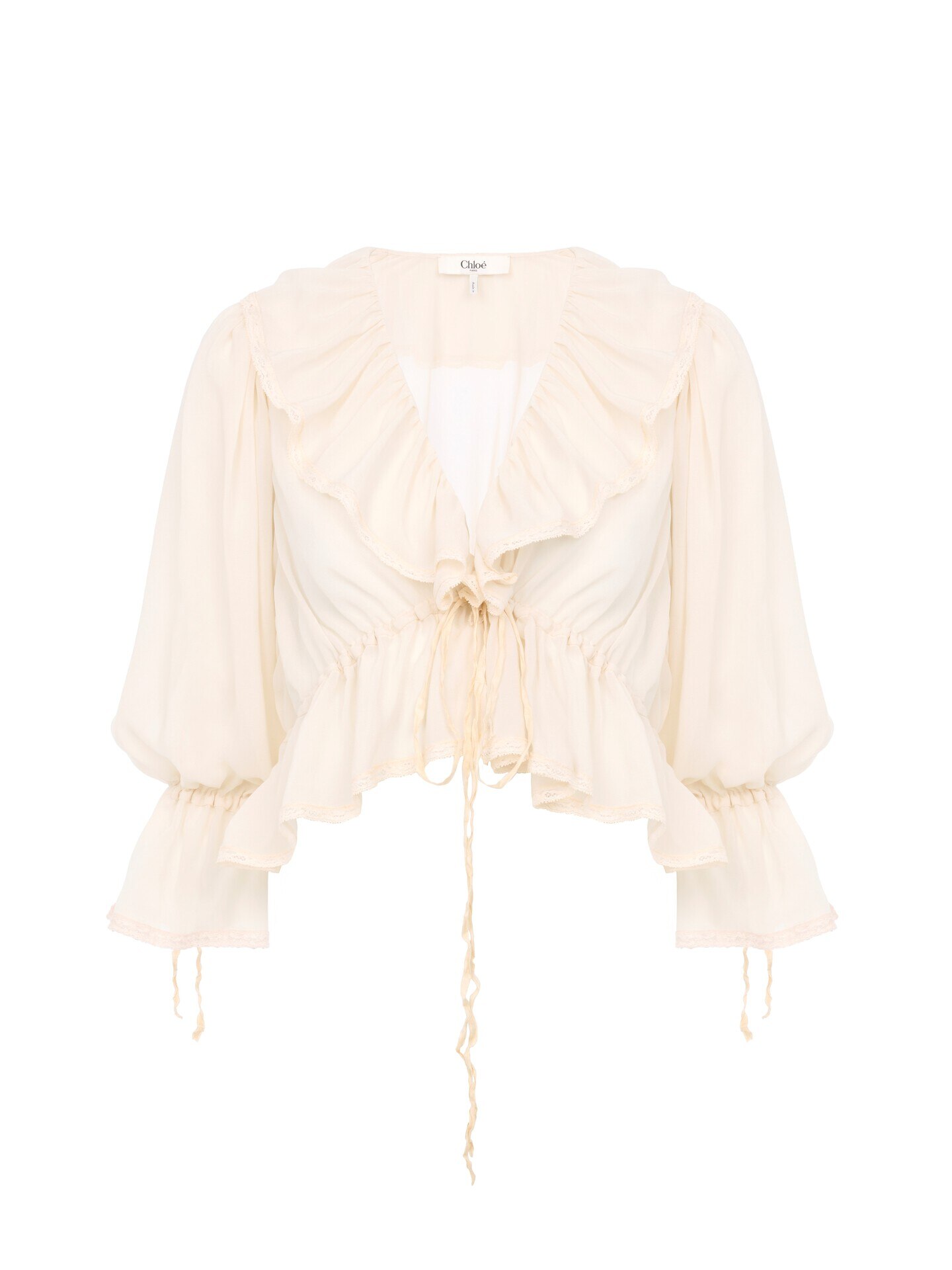 Cropped V-neck ruffle top in silk georgette & lace White - Chloé