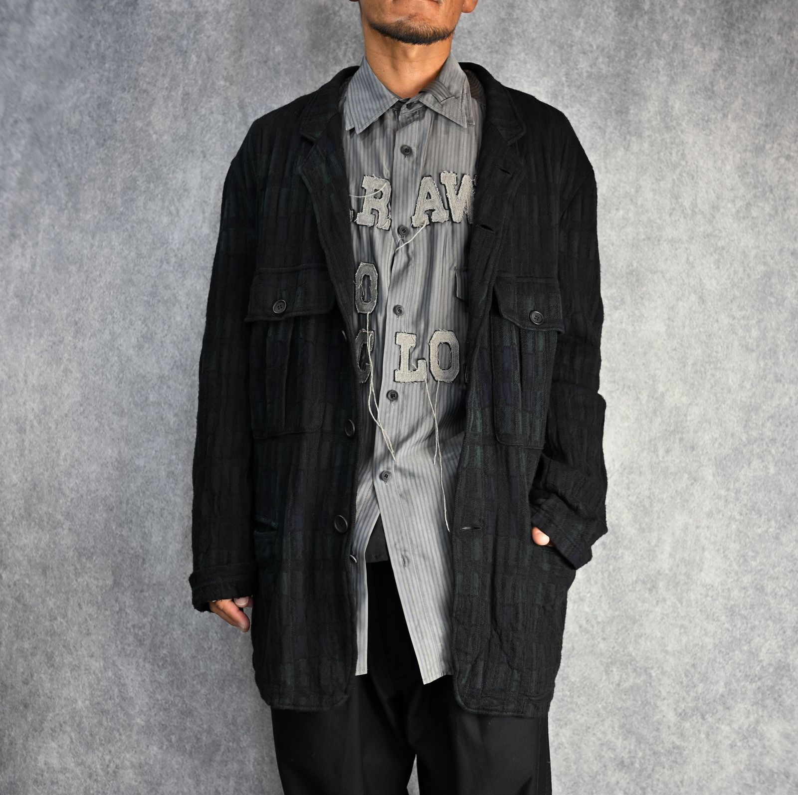 yohji yamamoto - ムラ染めチェック シャツジャケット （BLACK）HO-T73