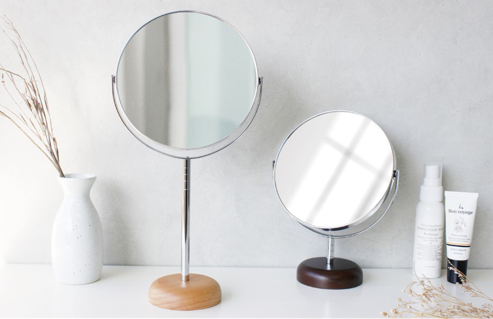 木製台座シンプル7倍拡大鏡 両面ミラー 高さ調節可能