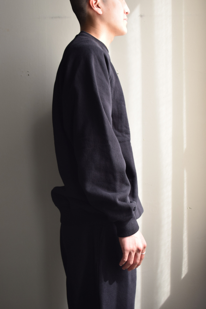 COMOLI (コモリ) コットン裏毛 クルーネック [BLACK]