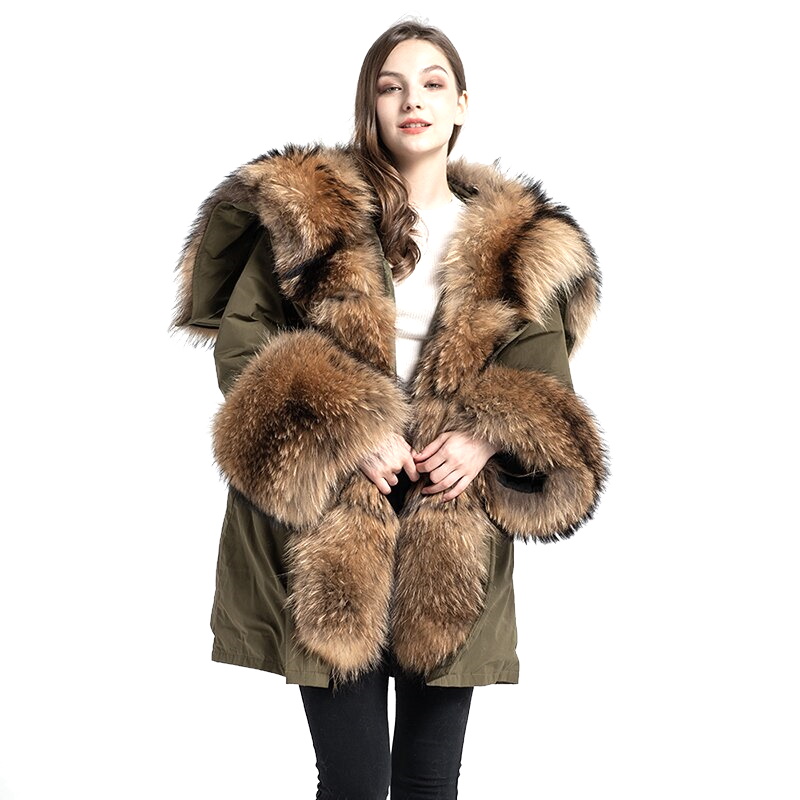 Women's Real Silver & Red Fox Fur Military Down Angel Wing Coat