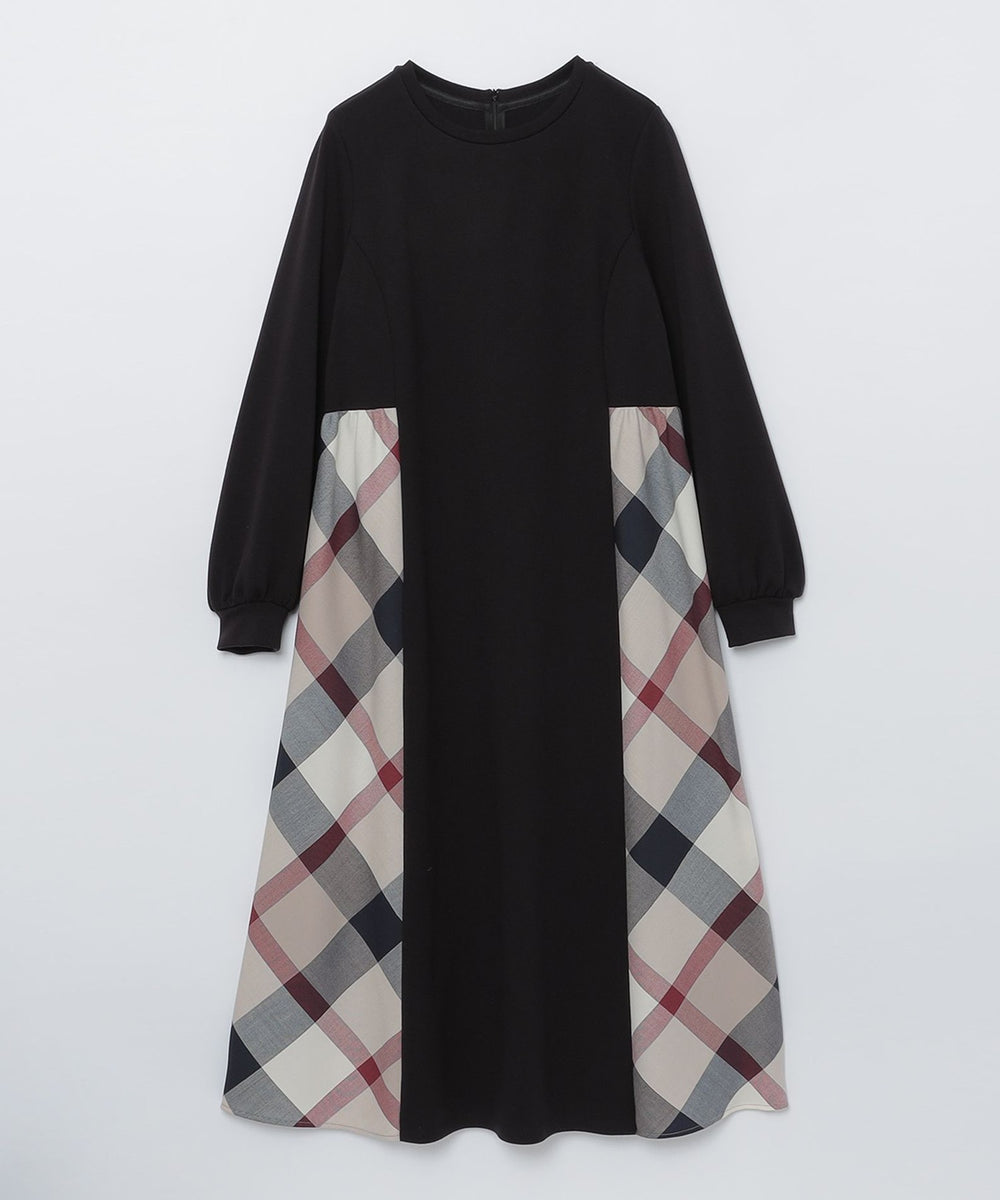 ウールミックスポンチパーシャルチェックドレス（ドレス）｜BLUE LABEL