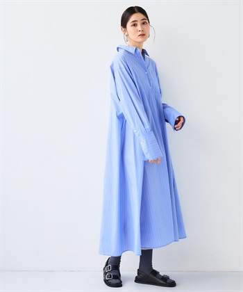 シワになりにくい》サマ美え ボリュームシャツワンピース CROSS