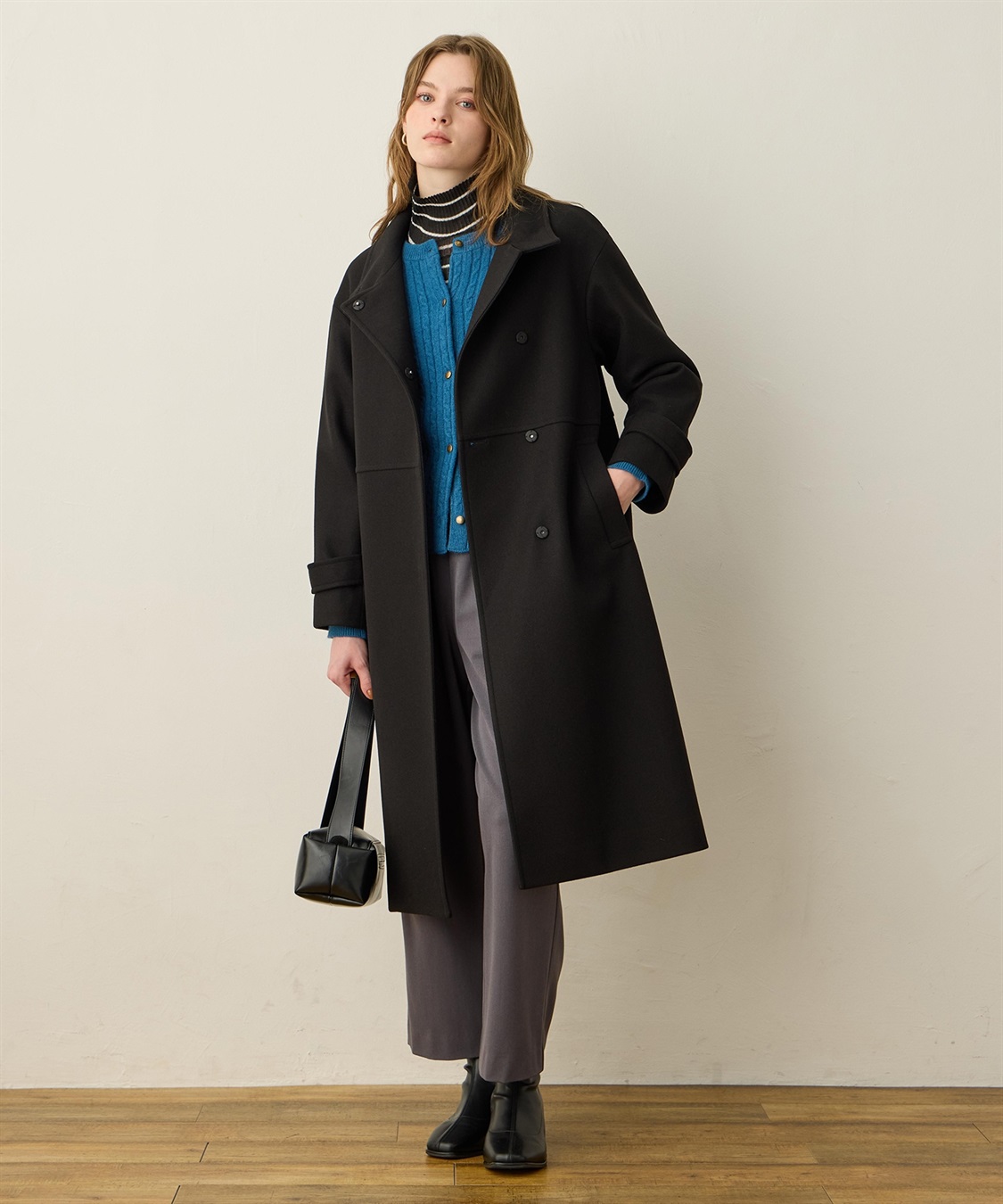 フェイクウールスタンドカラーロングコート LE SOUK HOLIDAY｜クロス