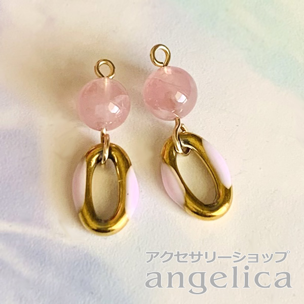 angekicaアクセサリー・14KGF 濃色ローズクォーツ ピアスチャームの