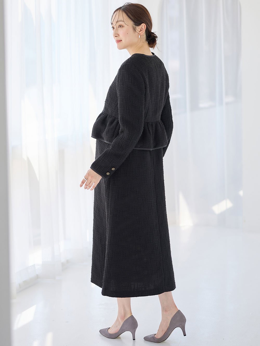 ツィードペプラムジャケット マタニティ・産後【出産後も長く使える