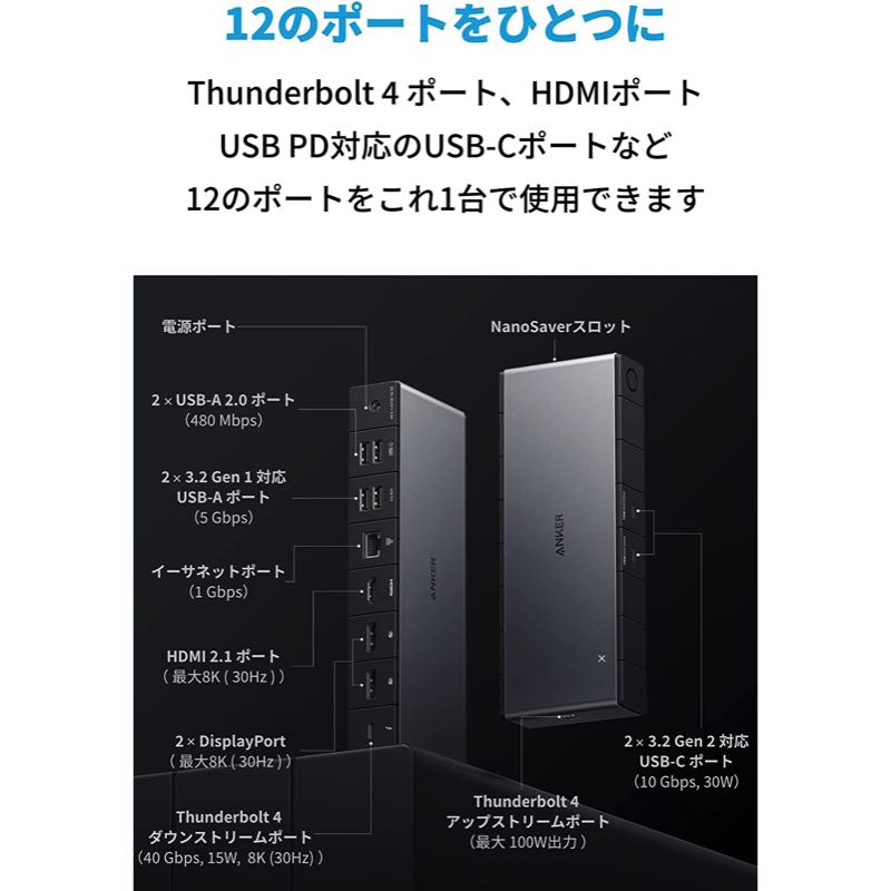 Anker 778 Thunderbolt ドッキングステーション (12-in-1, Thunderbolt