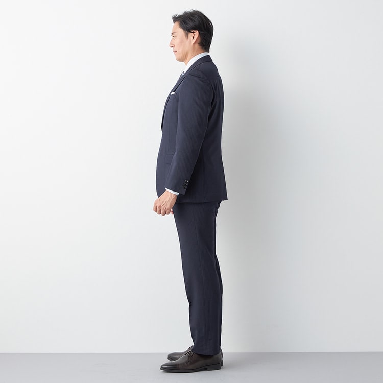 洗える ストレッチ サステナブルスーツ 紺 ストライプ JOURNAL WORK