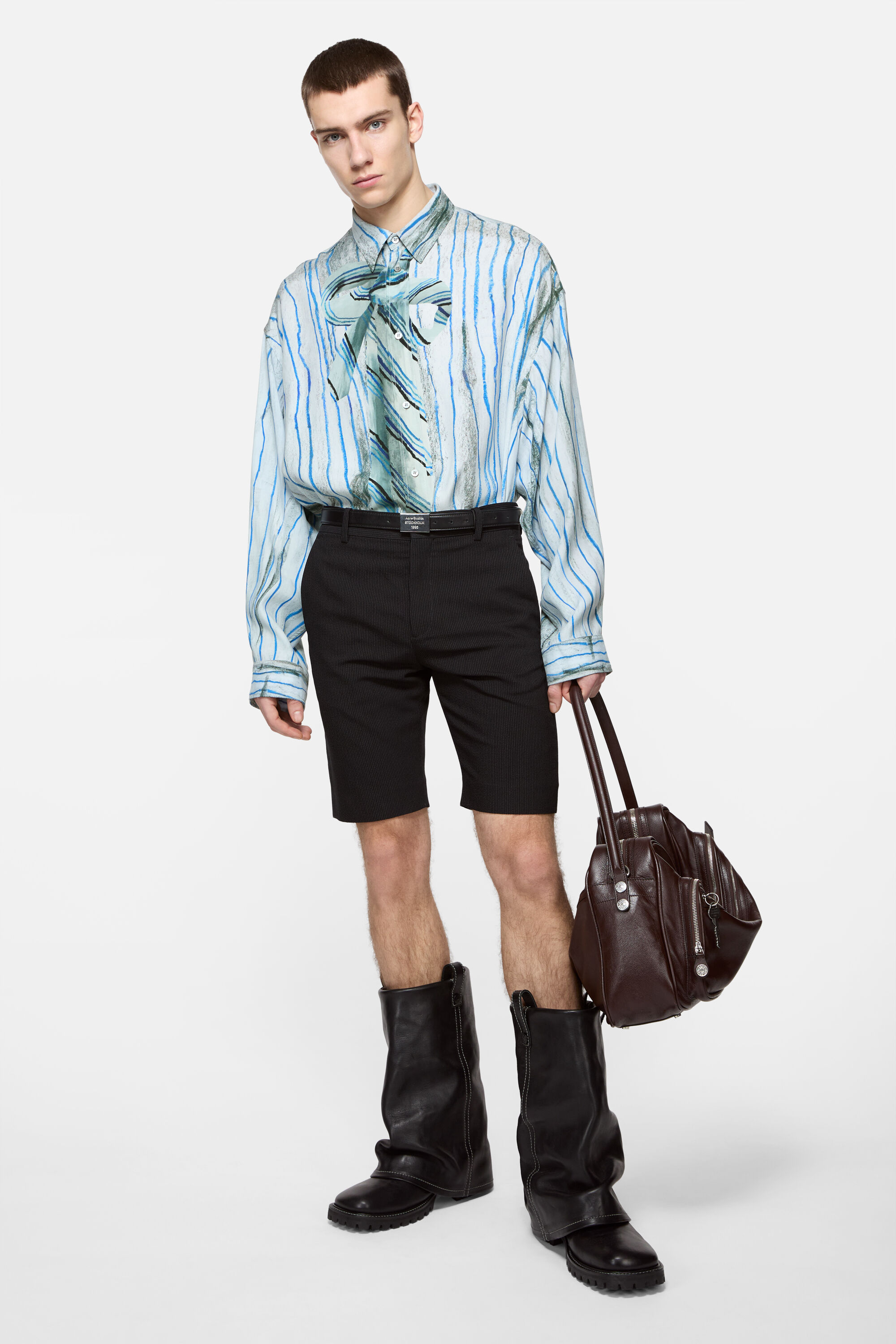 Acne Studios - 折り返しレザーブーツ - ブラック