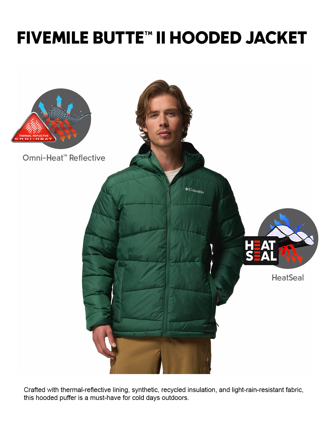 Columbia Men Green OmniHeat Reflective Fivemile Butte II Down